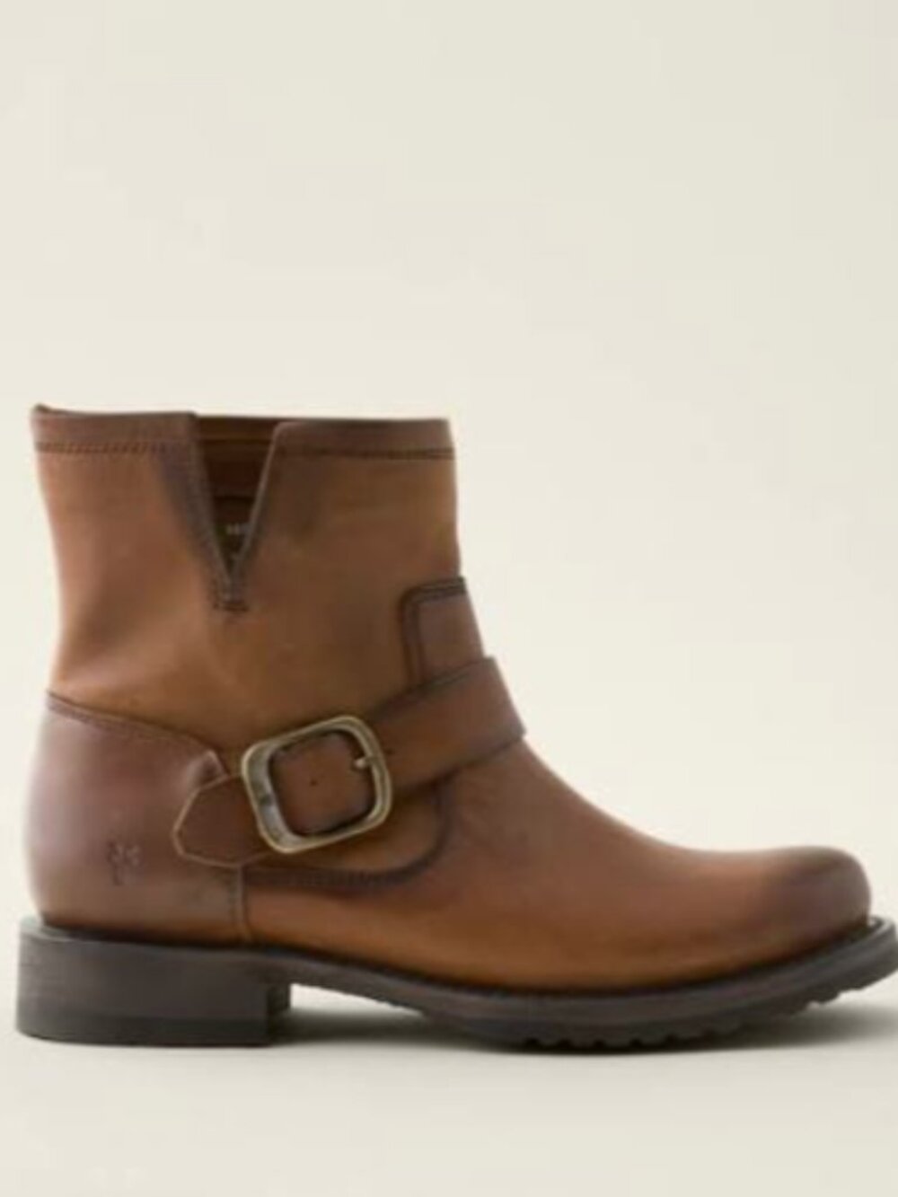 $359 Frye Veronica Flex Brown Real Leather Short Moto Lug Sole Fall Ankle Boot